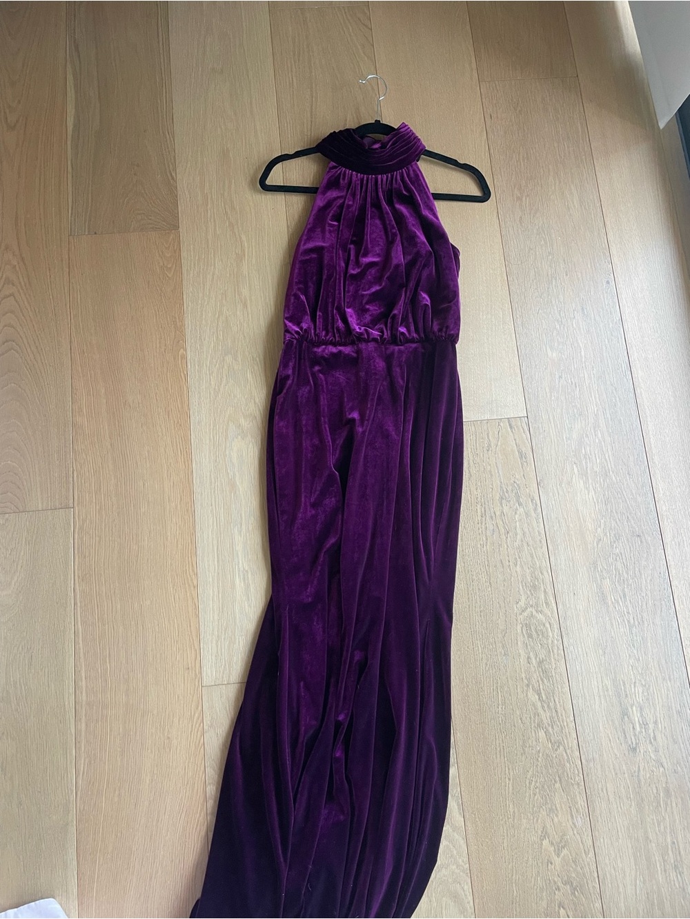 Velvet Halter Maxi Dress in Deep Plum